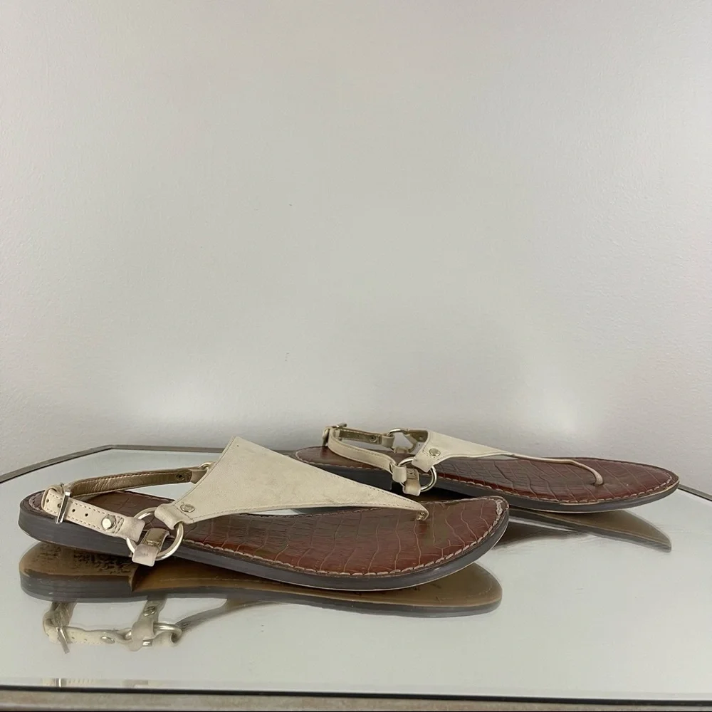 SAM EDELMAN Creme White Nubuck Leather Suede Greta Thong Sandal Flip Flops - Picture 3 of 12
